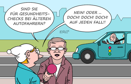 Cartoon: Ältere Autofahrer (medium) by Erl tagged politik,verkehr,auto,autofahrer,autofahrerinnen,alter,alt,gesundheitscheck,überprüfung,fahrtauglichkeit,umfragen,unzufriedenheit,bundesregierung,ampel,spd,grüne,fdp,bundeskanzler,olaf,scholz,michel,karikatur,erl,politik,verkehr,auto,autofahrer,autofahrerinnen,alter,alt,gesundheitscheck,überprüfung,fahrtauglichkeit,umfragen,unzufriedenheit,bundesregierung,ampel,spd,grüne,fdp,bundeskanzler,olaf,scholz,michel,karikatur,erl