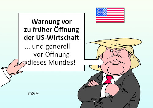 Cartoon: Ärztliche Warnung (medium) by Erl tagged politik,corona,virus,pandemie,covid19,usa,präsident,donald,trump,verleugnung,verharmlosung,tipps,gefahr,gesundheit,schuldzuweisung,krisenmanagement,mangelhaft,lockdown,spät,lockerungen,öffnung,wirtschaft,früh,warnung,virologe,fauci,berater,karikatur,erl,politik,corona,virus,pandemie,covid19,usa,präsident,donald,trump,verleugnung,verharmlosung,tipps,gefahr,gesundheit,schuldzuweisung,krisenmanagement,mangelhaft,lockdown,spät,lockerungen,öffnung,wirtschaft,früh,warnung,virologe,fauci,berater,karikatur,erl