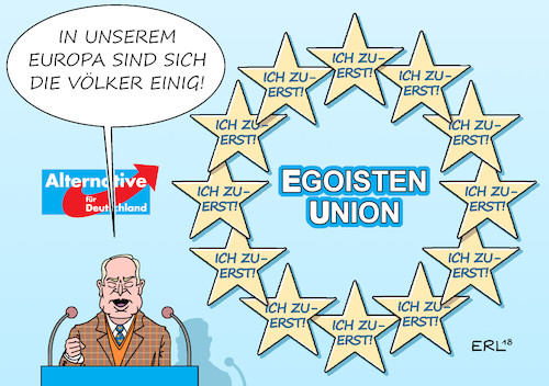 Cartoon: AfD Europa (medium) by Erl tagged politik,parteitag,partei,afd,europawahl,wahl,eu,parlament,kandidaten,rechtspopulismus,nationalismus,europa,der,völker,einigkeit,egoismus,alexander,gauland,karikatur,erl,politik,parteitag,partei,afd,europawahl,wahl,eu,parlament,kandidaten,rechtspopulismus,nationalismus,europa,der,völker,einigkeit,egoismus,alexander,gauland,karikatur,erl