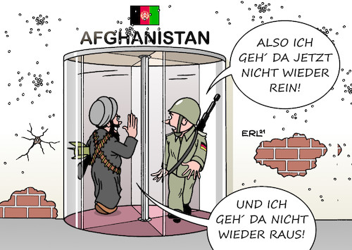 Cartoon: Afghanistan (medium) by Erl tagged politik,deutschland,bundeswehr,einsatz,afghanistan,krieg,al,kaida,taliban,diskussion,sinn,nutzen,abzug,rückkehr,terror,drehtür,karikatur,erl,politik,deutschland,bundeswehr,einsatz,afghanistan,krieg,al,kaida,taliban,diskussion,sinn,nutzen,abzug,rückkehr,terror,drehtür,karikatur,erl