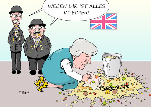 Cartoon: Alles im Eimer (medium) by Erl tagged politik,brexit,austritt,großbritannien,gb,uk,europäische,union,premierministerin,theresa,may,vertrag,eu,zustimmung,parlament,abstimmung,verschiebung,ankündigung,misstrauensvotum,gegner,brexiteers,hardliner,hart,konservative,partei,tories,hoffnung,nachverhandlung,lügen,erbrochenes,aufwischen,putzlappen,eimer,karikatur,erl,politik,brexit,austritt,großbritannien,gb,uk,europäische,union,premierministerin,theresa,may,vertrag,eu,zustimmung,parlament,abstimmung,verschiebung,ankündigung,misstrauensvotum,gegner,brexiteers,hardliner,hart,konservative,partei,tories,hoffnung,nachverhandlung,lügen,erbrochenes,aufwischen,putzlappen,eimer,karikatur,erl