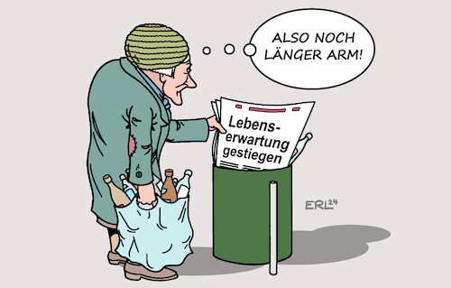 Cartoon: Altersarmut (medium) by Erl tagged politik,gesellschaft,anstieg,lebenserwartung,alterarmut,frauen,pfandflaschen,sammeln,pfandflaschensammeln,geld,rente,gesundheit,medizin,schere,arm,reich,armut,reichtum,karikatur,erl,politik,gesellschaft,anstieg,lebenserwartung,alterarmut,frauen,pfandflaschen,sammeln,pfandflaschensammeln,geld,rente,gesundheit,medizin,schere,arm,reich,armut,reichtum,karikatur,erl