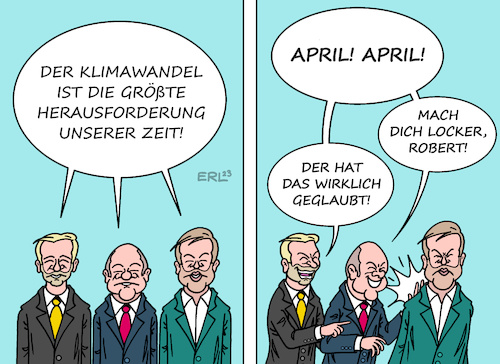 Cartoon: Ampelhumor (medium) by Erl tagged politik,bundesregierung,ampel,spd,grüne,fdp,klima,klimawandel,klimaschutz,klimapolitik,herausforderung,aprilscherz,christian,lindner,olaf,scholz,april,robert,habeck,karikatur,erl,politik,bundesregierung,ampel,spd,grüne,fdp,klima,klimawandel,klimaschutz,klimapolitik,herausforderung,aprilscherz,christian,lindner,olaf,scholz,april,robert,habeck,karikatur,erl