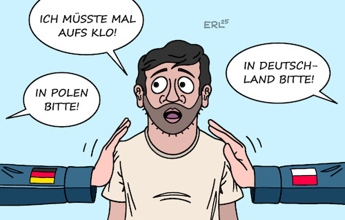 Cartoon: An der Grenze (medium) by Erl tagged politik,asyl,deutschland,dobrindt,zurückweisung,grenze,reaktion,polen,asylbewerber,eingekeilt,karikatur,erl,politik,asyl,deutschland,dobrindt,zurückweisung,grenze,reaktion,polen,asylbewerber,eingekeilt,karikatur,erl