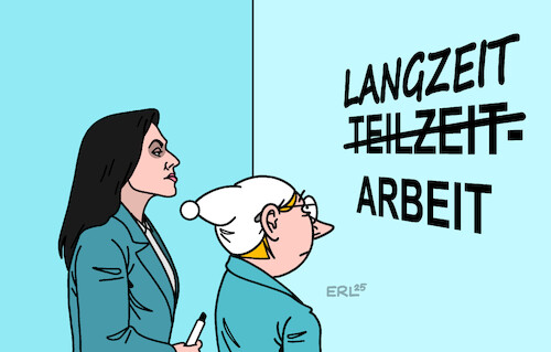 Cartoon: Arbeit (medium) by Erl tagged politik,deutschland,arbeit,teilzeit,wirtschaftsministerin,reiche,arbeitszeit,länger,michel,karikatur,erl,politik,deutschland,arbeit,teilzeit,wirtschaftsministerin,reiche,arbeitszeit,länger,michel,karikatur,erl
