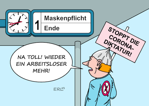 Cartoon: Arbeitslose (medium) by Erl tagged politik,corona,virus,pandemie,covid19,maske,ende,maskenpflicht,fernverkehr,querdenker,coronaleugner,impfgegner,aluhut,hauptthema,coronadiktatur,wegfall,arbeitslosigkeit,arbeitslose,karikatur,erl,politik,corona,virus,pandemie,covid19,maske,ende,maskenpflicht,fernverkehr,querdenker,coronaleugner,impfgegner,aluhut,hauptthema,coronadiktatur,wegfall,arbeitslosigkeit,arbeitslose,karikatur,erl