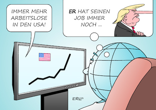 Cartoon: Arbeitslosigkeit USA (medium) by Erl tagged politik,corona,pandemie,usa,arbeitslosigkeit,präsident,donald,trump,verharmlosung,unfähigkeit,karikatur,erl,politik,corona,pandemie,usa,arbeitslosigkeit,präsident,donald,trump,verharmlosung,unfähigkeit,karikatur,erl