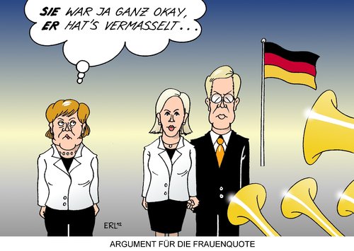 Cartoon: Argument für die Frauenquote (medium) by Erl tagged christian,wulff,rücktritt,bundespräsident,affären,skandale,geld,macht,verabschiedung,zapfenstreich,frau,bettina,weltfrauentag,frauentag,märz,frauenquote,argument,christian wulff,bundespräsident,affären,skandale,geld,macht,verabschiedung,zapfenstreich,weltfrauentag,frauentag,märz,frauenquote,argument,christian,wulff