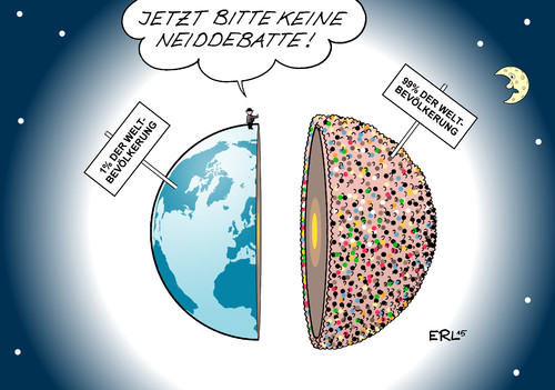 Cartoon: Arm und Reich (medium) by Erl tagged erde,mensch,bevölkerung,wohlstand,besitz,güter,materiell,prozent,99,hälfte,gerechtigkeit,ungerechtigkeit,verteilung,neiddebatte,welt,weltkugel,mond,erde,mensch,bevölkerung,wohlstand,besitz,güter,materiell,prozent,99,hälfte,gerechtigkeit,ungerechtigkeit,verteilung,neiddebatte,welt,weltkugel,mond