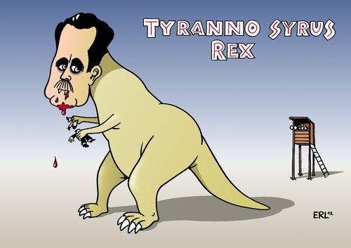 Cartoon: Assad (medium) by Erl tagged syrien,diktator,assad,revolution,demonstration,reformen,niederschlagung,scharfschützen,mord,massenmord,bürgerkrieg,dinosaurier,tyranno,saurus,rex,beobachter,diktator,syrien,assad,revolution,demonstration,reformen,niederschlagung,mord,massenmord,bürgerkrieg,dinosaurier,saurus,beobachter