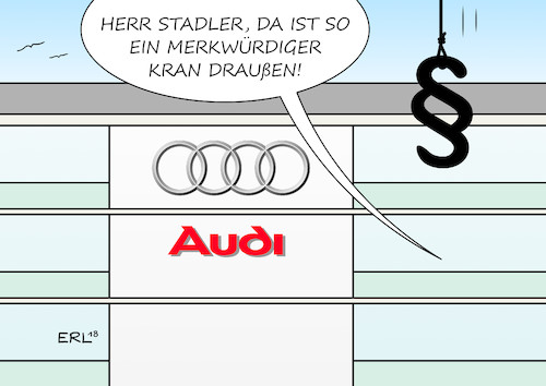 Cartoon: Audi Stadler (medium) by Erl tagged politik,technologie,industrie,auto,autobauer,volkswagen,vw,diesel,dieselskandal,abgas,manipulation,software,ermittlungen,staatsanwaltschaft,audi,chef,rupert,stadler,karikatur,erl,politik,technologie,industrie,auto,autobauer,volkswagen,vw,diesel,dieselskandal,abgas,manipulation,software,ermittlungen,staatsanwaltschaft,audi,chef,rupert,stadler,karikatur,erl