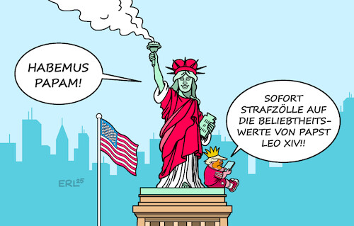 Cartoon: Aufmerksamkeitsdefizit (medium) by Erl tagged politik,papstwahl,papst,leo,xiv,usa,hoffnungsträger,beliebtheit,eifersucht,trump,könig,strafzölle,freiheitsstatue,karikatur,erl,politik,papstwahl,papst,leo,xiv,usa,hoffnungsträger,beliebtheit,eifersucht,trump,könig,strafzölle,freiheitsstatue,karikatur,erl