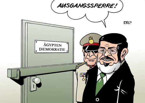 Cartoon: Ausgangssperre (medium) by Erl tagged ägypten,revolution,jahrestag,unruhen,aufstand,todesurteile,ausgangssperre,präsident,mursi,militär,demokratie,ägypten,revolution,jahrestag,unruhen,aufstand,todesurteile,ausgangssperre,präsident,mursi,militär,demokratie