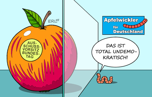 Cartoon: Ausschussvorsitz (medium) by Erl tagged politik,bundestag,wahl,vorsitzende,ausschüsse,boykott,afd,rechtsextremismus,gefahr,demokratie,apfel,wurm,karikatur,erl,politik,bundestag,wahl,vorsitzende,ausschüsse,boykott,afd,rechtsextremismus,gefahr,demokratie,apfel,wurm,karikatur,erl