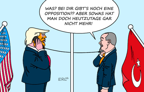Cartoon: Autokraten (medium) by Erl tagged politik,türkei,erdogan,ausschaltung,opposition,autokratie,anregung,trump,usa,karikatur,erl,politik,türkei,erdogan,ausschaltung,opposition,autokratie,anregung,trump,usa,karikatur,erl