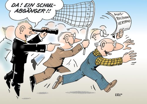 Cartoon: Azubi-Mangel (medium) by Erl tagged ausbildung,lehrstelle,bewerber,wenig,schulabgänger,gesucht,begehrt,betrieb,suche,azubi,lehrling,ausbildung,lehrstelle,bewerber,wenig,schulabgänger,gesucht,begehrt,betrieb,suche,lehrling,bildung,job,arbeit,karriere