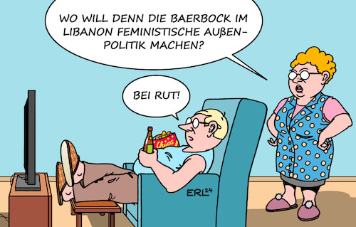 Cartoon: Baerbock im Libanon (medium) by Erl tagged politik,baerbock,libanon,beirut,feministische,außenpolitik,nahost,krieg,terror,hisbollah,israel,diplomatie,karikatur,erl,politik,baerbock,libanon,beirut,feministische,außenpolitik,nahost,krieg,terror,hisbollah,israel,diplomatie,karikatur,erl