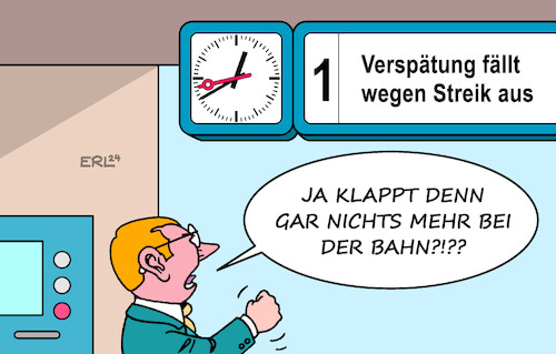 Cartoon: Bahnchaos (medium) by Erl tagged politik,verkehr,bahn,verspätungen,verspätung,zug,ausfall,gewerkschaft,lokführer,gdl,chef,claus,weselsky,streik,länge,rekord,fahrgäste,genervt,wütend,karikatur,erl,politik,verkehr,bahn,verspätungen,verspätung,zug,ausfall,gewerkschaft,lokführer,gdl,chef,claus,weselsky,streik,länge,rekord,fahrgäste,genervt,wütend,karikatur,erl