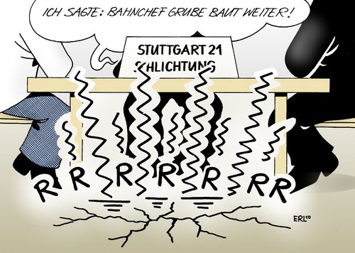 Cartoon: Bahnchef (medium) by Erl tagged bahn,deutsche,chef,grube,stuttgart,21,baustopp,bahnhof,unterirdisch,protest,schlichtung,geißler,verhandlungstisch,bahn,deutsche,chef,stuttgart 21,bahnhof,protest,verhandlungstisch,stuttgart,21