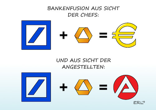 Cartoon: Bankenfusion (medium) by Erl tagged politik,wirtschaft,finanzen,banken,deutsche,bank,commerzbank,plan,fusion,hoffnung,gewinn,größe,geld,angst,entlassungen,chef,angestellte,bundesagentur,für,arbeit,euro,rechnung,mathematik,karikatur,erl,politik,wirtschaft,finanzen,banken,deutsche,bank,commerzbank,plan,fusion,hoffnung,gewinn,größe,geld,angst,entlassungen,chef,angestellte,bundesagentur,für,arbeit,euro,rechnung,mathematik,karikatur,erl