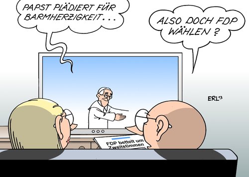 Cartoon: Barmherzigkeit (medium) by Erl tagged papst,franziskus,interview,kirche,lehre,homsexualität,scheidung,barmherzigkeit,bundestagswahl,fdp,bundestag,einzug,scheitern,kampagne,zweitstimme,leihstimme,papst,franziskus,interview,kirche,lehre,homsexualität,scheidung,barmherzigkeit,bundestagswahl,fdp,bundestag,einzug,scheitern,kampagne,zweitstimme,leihstimme