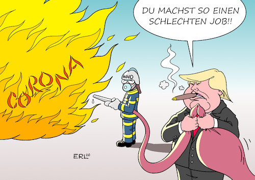 Cartoon: Behinderung von Rettungskräften (medium) by Erl tagged politik,usa,präsident,donald,trump,versagen,corona,pandemie,ablenkung,sündenbock,who,streichung,mitgliedsbeiträge,behinderung,rettungskräfte,feuerwehr,feuer,löschen,schlauch,karikatur,erl,politik,usa,präsident,donald,trump,versagen,corona,pandemie,ablenkung,sündenbock,who,streichung,mitgliedsbeiträge,behinderung,rettungskräfte,feuerwehr,feuer,löschen,schlauch,karikatur,erl