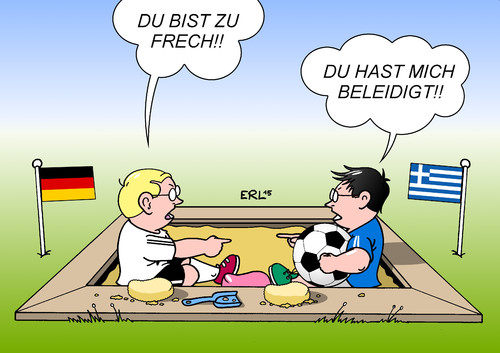 Cartoon: Beleidigt (medium) by Erl tagged deutschland,griechenland,krise,schulden,euro,finanzen,kredit,reparation,streit,beleidigung,kindisch,sandkasten,karikatur,erl,deutschland,griechenland,krise,schulden,euro,finanzen,kredit,reparation,streit,beleidigung,kindisch,sandkasten