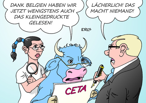 Cartoon: Belgien CETA (medium) by Erl tagged ceta,freihandelsabkommen,eu,kanada,unterschrift,blockade,belgien,sieben,jahre,vorbereitung,geheim,verhandlungen,zoelle,handel,wachstum,verbraucherschutz,umweltschutz,schiedsgerichte,konzerne,investitionen,schutz,kleingedrucktes,europa,stier,karikatur,erl,ceta,freihandelsabkommen,eu,kanada,unterschrift,blockade,belgien,sieben,jahre,vorbereitung,geheim,verhandlungen,zoelle,handel,wachstum,verbraucherschutz,umweltschutz,schiedsgerichte,konzerne,investitionen,schutz,kleingedrucktes,europa,stier,karikatur,erl