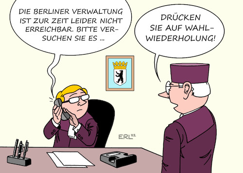 Cartoon: Berliner Verwaltung (medium) by Erl tagged politik,demokratie,wahl,berlin,abgeordnetenhaus,verwaltung,überfordert,chaos,stimmzettel,öffnungszeiten,wahllokale,bundestagswahl,volksentscheid,marathon,landesverfassungsgericht,urteil,wiederholung,wahlwiederholung,telefon,richter,karikatur,erl,politik,demokratie,wahl,berlin,abgeordnetenhaus,verwaltung,überfordert,chaos,stimmzettel,öffnungszeiten,wahllokale,bundestagswahl,volksentscheid,marathon,landesverfassungsgericht,urteil,wiederholung,wahlwiederholung,telefon,richter,karikatur,erl