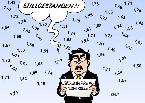 Cartoon: Benzinpreise (medium) by Erl tagged befehl,stillgestanden,autofahrerin,autofahrer,auto,tankstelle,kraftstoff,kartellamt,mineralölkonzern,ölkonzern,rösler,philipp,wirtschaftsminister,vorsitzender,fdp,csu,cdu,gelb,schwarz,regierung,bundeskabinett,kontrolle,benzinpreise,benzinpreis,benzin,benzin,benzinpreis,benzinpreise,kontrolle,bundeskabinett,regierung,philipp rösler,kraftstoff,tankstelle,philipp,rösler