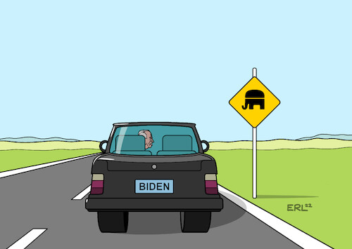 Cartoon: Biden (medium) by Erl tagged politik,usa,midterms,wahlen,kongress,senat,mehrheit,demokraten,repräsentantenhaus,republikaner,symbol,elefant,regieren,schwerer,präsident,joe,biden,auto,straße,warnschild,karikatur,erl,politik,usa,midterms,wahlen,kongress,senat,mehrheit,demokraten,repräsentantenhaus,republikaner,symbol,elefant,regieren,schwerer,präsident,joe,biden,auto,straße,warnschild,karikatur,erl