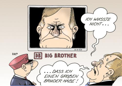 Cartoon: Big Brother (medium) by Erl tagged deutsche,bahn,hartmut,mehdorn,überwachung,bespitzelung,spitzel,mitarbeiter,big,brother,groß,bruder,hartmut mehdorn,db,deutsche bahn,bahn,zug,überwachung,bespitzelung,bespitzeln,kontrolle,kontrollieren,big brother,überwachungsstaat,spitzel,mitarbeiter,bruder,privatsphäre,sicherheit,daten,datenschutz,kriminalität,hartmut,mehdorn,deutsche,big,brother