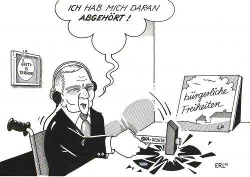 Cartoon: BKA-Gesetz (medium) by Erl tagged bka,schäuble,gesetz,langspielplatte,abhören,bka,wolfgang,schäuble,menschenrechte,abhörsysteme,langspielplatte,abhören,gesetz,hammer,vorschlaghammer,antiterror,stasi,terrorismus,kopfhörer,george,orwell,1984,big,brother,wanzen,genervt,wiederholungen,gewöhnt,sattgehört,goldene,schallplatte