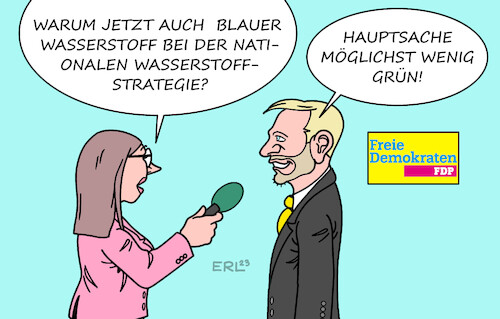 Cartoon: Blauer Wasserstoff (medium) by Erl tagged politik,klima,klimawandel,erderwärmung,klimaschutz,bundesregierung,ampel,spd,bündnis90,die,grünen,fdp,energiewende,energie,wasserstoff,grün,blau,technologieoffen,kritik,umweltverbände,lob,industrie,lindner,konflikt,grüne,karikatur,erl,politik,klima,klimawandel,erderwärmung,klimaschutz,bundesregierung,ampel,spd,bündnis90,die,grünen,fdp,energiewende,energie,wasserstoff,grün,blau,technologieoffen,kritik,umweltverbände,lob,industrie,lindner,konflikt,grüne,karikatur,erl