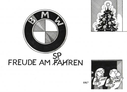 Cartoon: BMW (medium) by Erl tagged rationalisierung,auto,rationalisierung,auto,bmw,symbol,freude,christbaum,job,sparen,massenentlassung,einsparungen,enttäuschung