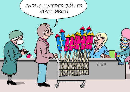 Cartoon: Böller (medium) by Erl tagged politik,jahreswechsel,2022,2023,silvester,neujahr,feuerwerk,raketen,corona,pandemie,pause,böllerverbot,brot,statt,böller,geld,spenden,einkaufen,supermarkt,karikatur,erl,politik,jahreswechsel,2022,2023,silvester,neujahr,feuerwerk,raketen,corona,pandemie,pause,böllerverbot,brot,statt,böller,geld,spenden,einkaufen,supermarkt,karikatur,erl