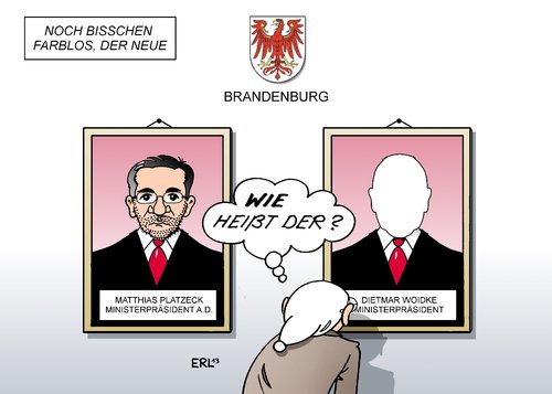 Cartoon: Brandenburg (medium) by Erl tagged brandenburg,ministerpräsident,wechsel,matthias,platzeck,dietmar,woidke,unbekannt,farblos,spd,bild,galerie,portrait,brandenburg,ministerpräsident,wechsel,matthias,platzeck,dietmar,woidke,unbekannt,farblos,spd,bild,galerie,portrait