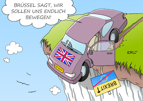 Cartoon: Brexit Ultimatum (medium) by Erl tagged großbritannien,gb,uk,austritt,eu,brexit,verhandlungen,fortschritt,null,stillstand,brüssel,aufforderung,bewegung,briten,zahlungen,geld,finanzen,gesetze,recht,rechte,bürger,zuwanderung,begrenzung,rechtspopulismus,nationalismus,abschottung,wirtschaft,handel,komplikationen,auto,abgrund,premierministerin,theresa,may,karikatur,erl,großbritannien,gb,uk,austritt,eu,brexit,verhandlungen,fortschritt,null,stillstand,brüssel,aufforderung,bewegung,briten,zahlungen,geld,finanzen,gesetze,recht,rechte,bürger,zuwanderung,begrenzung,rechtspopulismus,nationalismus,abschottung,wirtschaft,handel,komplikationen,auto,abgrund,premierministerin,theresa,may,karikatur,erl