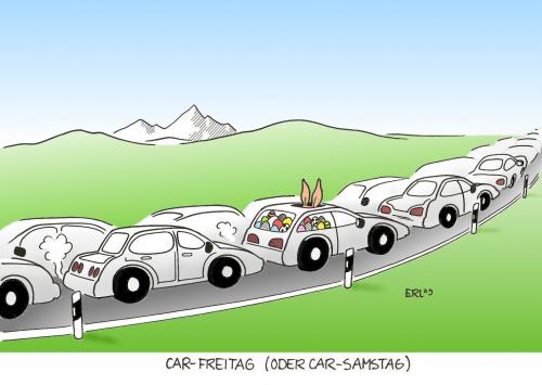 Cartoon: Car-Freitag (medium) by Erl tagged ostern,karfreitag,karsamstag,ferien,urlaub,reise,stau,auto,cartoon,cartoons,ostern,osterhase,hase,tier,tiere,ei,eier,ostereier,osterei,feiertage,feiertag,tradition,kultur,religion,karfreitag,auto,autos,straßenverkehr,verkehr,stau,autobahnreise,urlaub,ferien,karsamstag