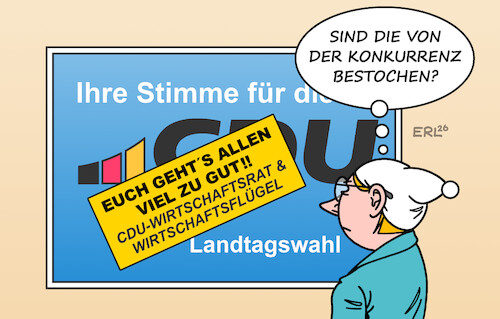 Cartoon: CDU-Wahlkampf (medium) by Erl tagged politik,cdu,landtagswahlen,wahlkampf,wirtschaftsrat,wirtschaftsflügel,beschimpfung,arbeitnehmerinnen,arbeitnehmer,bürgerinnen,bürger,wählerinnen,wähler,michel,karikatur,erl,politik,cdu,landtagswahlen,wahlkampf,wirtschaftsrat,wirtschaftsflügel,beschimpfung,arbeitnehmerinnen,arbeitnehmer,bürgerinnen,bürger,wählerinnen,wähler,michel,karikatur,erl