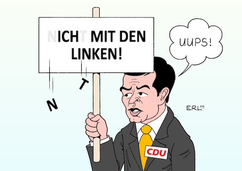 Cartoon: CDU Linke (medium) by Erl tagged politik,wahl,landtagswahl,thüringen,wahlsieger,ministerpräsident,bodo,ramelow,die,linke,zweiter,afd,regierungsbildung,koalition,cdu,ausschließeritis,mike,mohring,karikatur,erl,politik,wahl,landtagswahl,thüringen,wahlsieger,ministerpräsident,bodo,ramelow,die,linke,zweiter,afd,regierungsbildung,koalition,cdu,ausschließeritis,mike,mohring,karikatur,erl