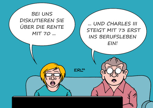 Cartoon: Charles III (medium) by Erl tagged politik,großbritannien,vereinigtes,königreich,gb,uk,tod,queen,elizabeth,ii,1926,2022,nachfolger,könig,charles,iii,einstieg,beruf,berufsleben,alter,73,jahre,deutschland,diskussion,rente,70,karikatur,erl,politik,großbritannien,vereinigtes,königreich,gb,uk,tod,queen,elizabeth,ii,1926,2022,nachfolger,könig,charles,iii,einstieg,beruf,berufsleben,alter,73,jahre,deutschland,diskussion,rente,70,karikatur,erl