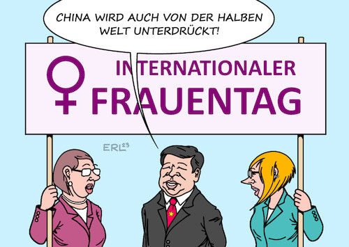 Cartoon: China (medium) by Erl tagged politik,internationaler,frauentag,gleichberechtigung,mann,frau,unterdrückung,china,westen,usa,eu,xi,jinping,karikatur,erl,politik,internationaler,frauentag,gleichberechtigung,mann,frau,unterdrückung,china,westen,usa,eu,xi,jinping,karikatur,erl