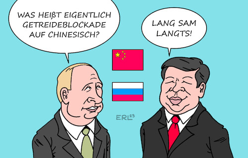 Cartoon: China Russland (medium) by Erl tagged politik,krieg,angriff,überfall,russland,ukraine,wladimir,putin,blockade,getreide,abkommen,getreideabkommen,hunger,hungersnot,mahnung,china,xi,jin,ping,karikatur,erl,politik,krieg,angriff,überfall,russland,ukraine,wladimir,putin,blockade,getreide,abkommen,getreideabkommen,hunger,hungersnot,mahnung,china,xi,jin,ping,karikatur,erl