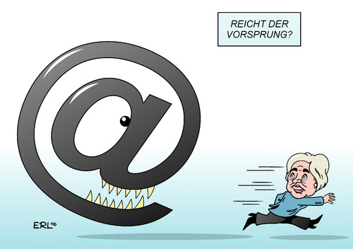 Cartoon: Clinton E-Mails (medium) by Erl tagged usa,wahl,präsidentschaftswahl,präsidentin,präsident,kandidat,kandidatin,hillary,clinton,demokraten,email,affäre,außenministerin,server,privat,dienstlich,ermittlung,fbi,ziel,vorsprung,karikatur,erl,usa,wahl,präsidentschaftswahl,präsidentin,präsident,kandidat,kandidatin,hillary,clinton,demokraten,email,affäre,außenministerin,server,privat,dienstlich,ermittlung,fbi,ziel,vorsprung,karikatur,erl