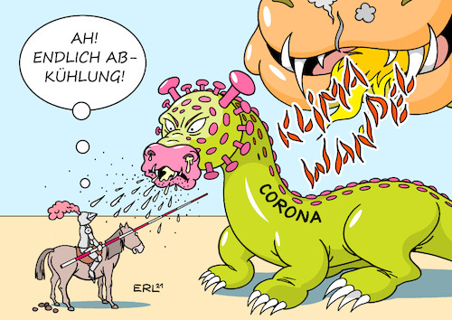 Cartoon: Corona und Klimaziele (medium) by Erl tagged politik,corona,virus,pandemie,covid19,lockdown,wirtschaft,einbruch,beschränkungen,reisen,flugverkehr,reduzierung,ausstoß,co2,einhaltung,klimaziele,klimawandel,erderwärmung,kampf,ritter,lanze,drachen,feuer,wasser,spucke,aerosole,abkühlung,karikatur,erl,politik,corona,virus,pandemie,covid19,lockdown,wirtschaft,einbruch,beschränkungen,reisen,flugverkehr,reduzierung,ausstoß,co2,einhaltung,klimaziele,klimawandel,erderwärmung,kampf,ritter,lanze,drachen,feuer,wasser,spucke,aerosole,abkühlung,karikatur,erl