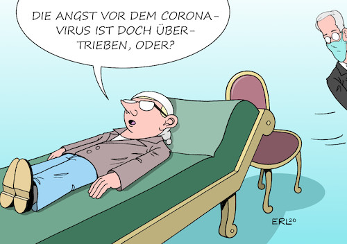 Cartoon: Corona und Psyche (medium) by Erl tagged politik,gesundheit,krankheit,infektion,covid19,coronavirus,epidemie,pandemie,angst,panik,psychologie,psyche,psychoanalyse,couch,mundschutz,abstand,sigmund,freud,karikatur,erl,politik,gesundheit,krankheit,infektion,covid19,coronavirus,epidemie,pandemie,angst,panik,psychologie,psyche,psychoanalyse,couch,mundschutz,abstand,sigmund,freud,karikatur,erl