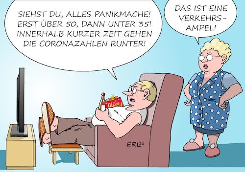 Cartoon: Coronazahlen (medium) by Erl tagged politik,corona,virus,pandemie,warnsystem,coronaampel,ampel,fallzahlen,woche,tage,50,35,coronaleugner,verharmlosung,panikmache,verkehrsampel,fernsehen,mann,frau,karikatur,erl,politik,corona,virus,pandemie,warnsystem,coronaampel,ampel,fallzahlen,woche,tage,50,35,coronaleugner,verharmlosung,panikmache,verkehrsampel,fernsehen,mann,frau,karikatur,erl