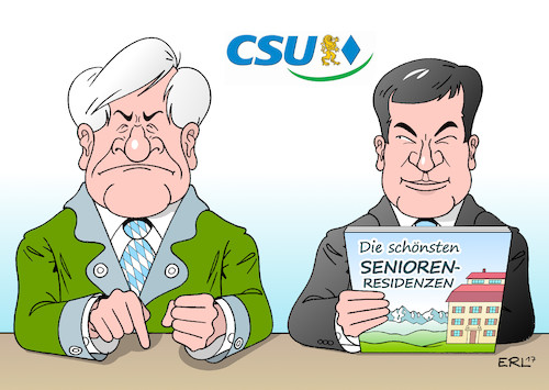 Cartoon: CSU (medium) by Erl tagged csu,nachlese,bundestagswahl,2017,wahl,schock,erschütterung,verluste,afd,ministerpräsident,bayern,horst,seehofer,verantwortung,diskussion,forderung,rücktritt,nachfolger,kronprinz,markus,söder,wink,mit,dem,zaunpfahl,prospekt,seniorenresidenz,altersheim,rente,karikatur,erl,csu,nachlese,bundestagswahl,2017,wahl,schock,erschütterung,verluste,afd,ministerpräsident,bayern,horst,seehofer,verantwortung,diskussion,forderung,rücktritt,nachfolger,kronprinz,markus,söder,wink,mit,dem,zaunpfahl,prospekt,seniorenresidenz,altersheim,rente,karikatur,erl