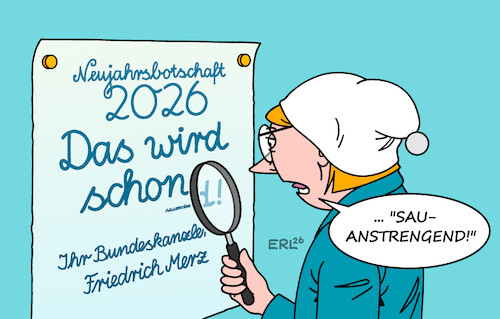 Cartoon: Das Kleingedruckte (medium) by Erl tagged politik,ansprache,bundeskanzler,merz,zuversicht,2026,reformen,anstrengung,kleingedrucktes,lupe,michel,karikatur,erl,politik,ansprache,bundeskanzler,merz,zuversicht,2026,reformen,anstrengung,kleingedrucktes,lupe,michel,karikatur,erl